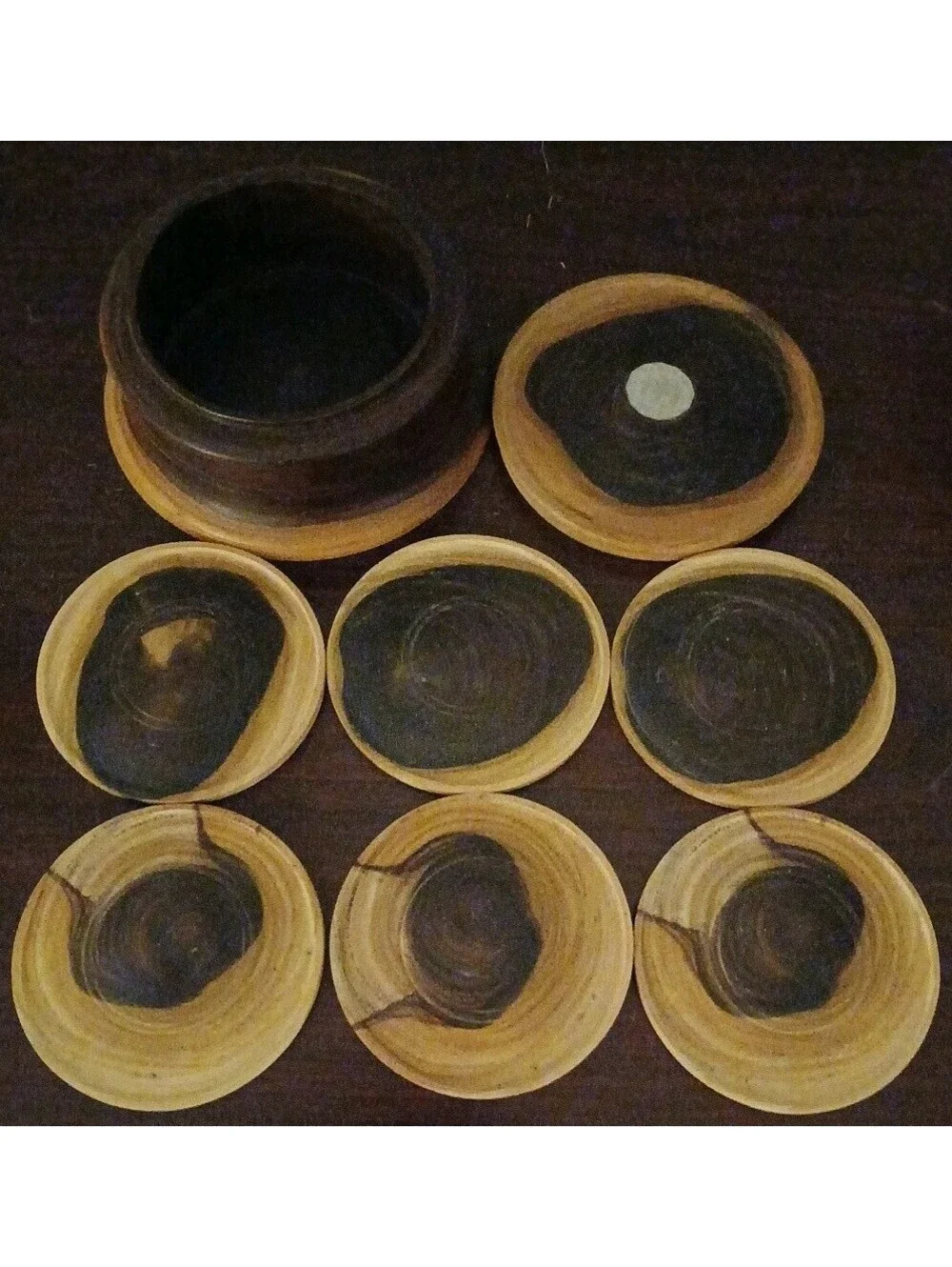 Vintage Handmade Jamaican Wood Coaster Set with Jamaicain Coin Decoration